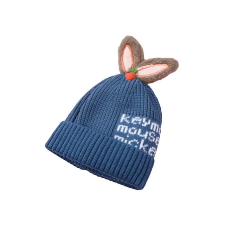 

Toddler Baby Winter Knit Hat Cute Rabbit Ear Shape Warm Beanie Fashion Letter Pattern Cap