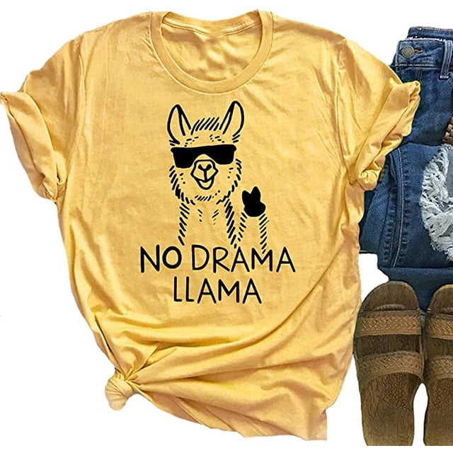 YourTops T-Shirt Lama Sans Drame pour Femmes (US 2TG, Jaune)