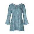 thumbnail image 4 of WREESH Womens Fashion Tunic Top V Neck Print Pullover Regular Fit 3/4 Length Sleeve Tops Christmas Pleated Top Blue, 4 of 5