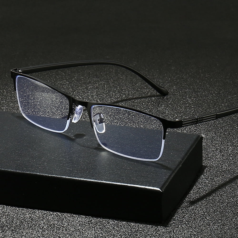 3 Pairs of Blue Light Blocking Flexible Reading Glasses 3.00 for Men, Black Business Lightweight Retro Half Rim Metal Readers +3.00