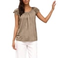 thumbnail image 2 of Womens T Shirts Lace Sleeve Hollow Short Sleeve Round Neck Loose T Shirt Womens Summer Tops Khaki XL, 2 of 7