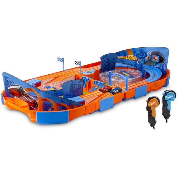 Hot Wheels Slot Track Pack with Carrying Case, Two 1:64 Cars, and 5.5 Feet of Track