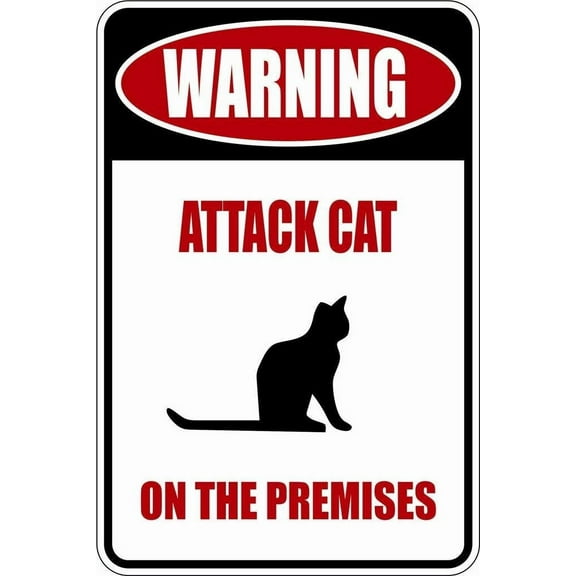 Design With Vinyl Warning Attack Cat Artwork Danger Cat Sign Sticker Wall Decal for Children - Dangerous Aggression Agitated Frustration Themed Décor - Size: 16 In x 32 In