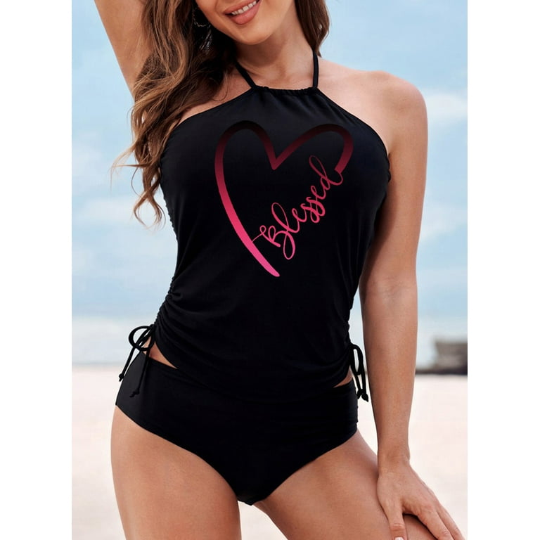 EVALESS Flag Printed Two Piece Cute Swimsuits for Women Halterneck