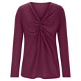 thumbnail image 4 of TKLPEHG Dressy Tops for Women V-neck Twisted Ruched Tunic Tops Lightweight Fashion Casual Loose Classic Solid Color Long Sleeve Blouse (Hot Pink,XXL), 4 of 6