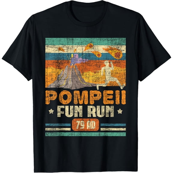 Pompeii Fun Run - Geography Volcanologist Volcanology T-ShirtMen's and women's gift, black and white T-shirt, size: Extra large S-4XL