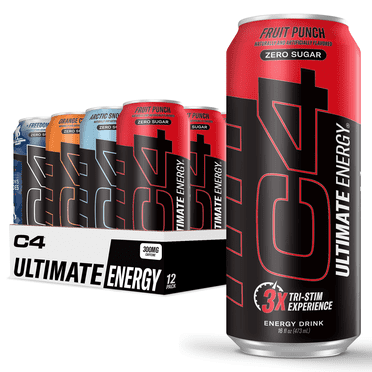 C4 Ultimate Energy Drink, Variety Pack Flavor, Zero Sugar, Carbonated, 16 oz can (12 Pack)