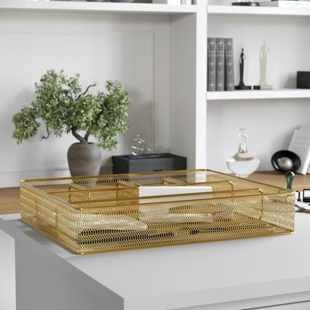 Martha Stewart - Ryder Premium Mesh Metal Large Drawer Organizer - Gold
