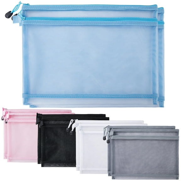 10-Pack Clear Zipper Pouches for Classroom, Dual-layer Design in Blue White Pink Gray Black, Mesh Zip Bags for Organizing Toys and Stationery