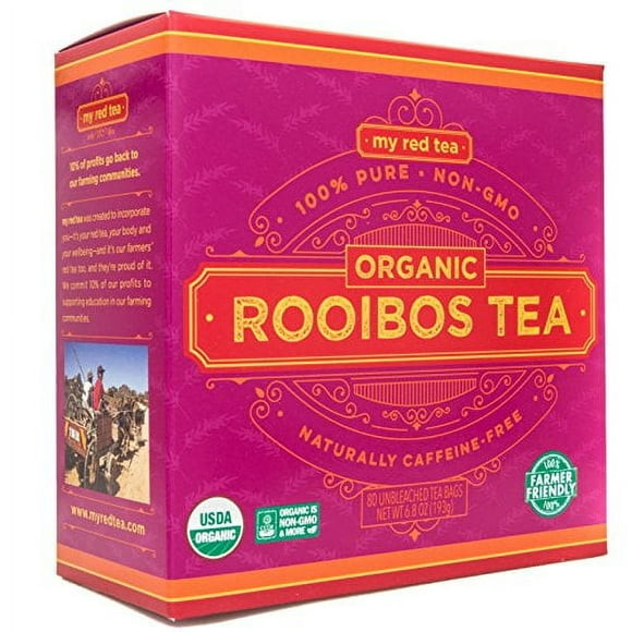 ROOIBOS TEA, USDA ORGANIC, MY RED TEA, South African, 100% Pure,Single Origin, Natural, Farmer Friendly, GMO-Free - 80 unbleached teabags sustainably farmed in South Africa