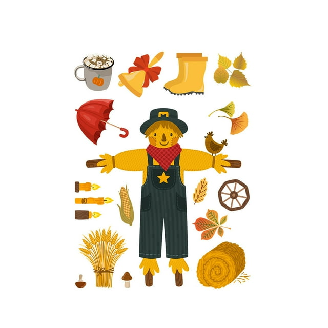 Less Than 5 Stickers Thanksgiving Autumn Maple Leaf Window Stickers Static Window Thanksgiving Party Scene Layout Stickers