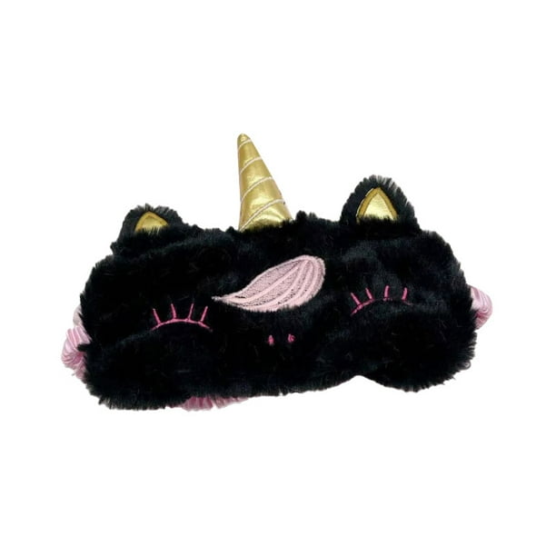 Máscara para dormir de peluche con diseño de unicornio, diseño de cuerno dorado