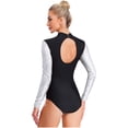 thumbnail image 2 of vastwit Women's Sequin Long Sleeve Gymnastic Leotard Contrast Color Figure Skating Bodysuit Dance Tops White XXL, 2 of 5
