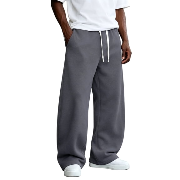 Baggy Sweatpants Men Wide Leg Sweatpants with Pockets Light Weight Gym Drawstring Straight Leg Pants for Men, M