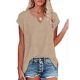 thumbnail image 2 of Brown Womens Blouses Women's Cap Sleeve Shirts Casual Summer V Neck Tunic Tops Loose T Shirts Side Slit S 3XL Summer Tops, 2 of 6