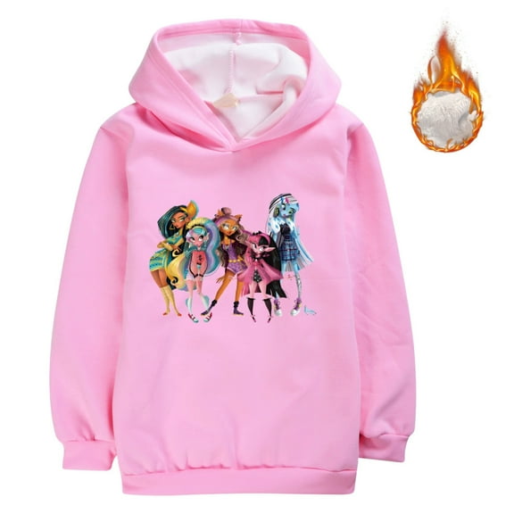 Girls' hoodie Monster high, children's girls' fashion hoodie with thick and non toppling fleece, cartoon pullover and fleece hoodie suitable for children aged 5-13