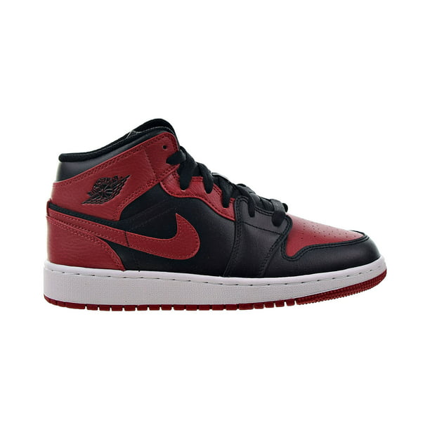 Air Jordan 1 Mid Big Kids' Shoes Black-Gym Red-White Noir 554725-074 ...