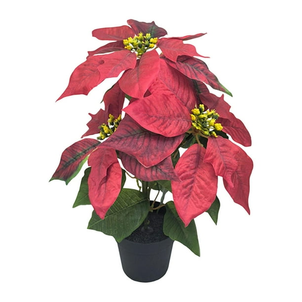 Planta de Pascua artificial navideña Plantas artificiales Decorativas navideñas 3 cabezas