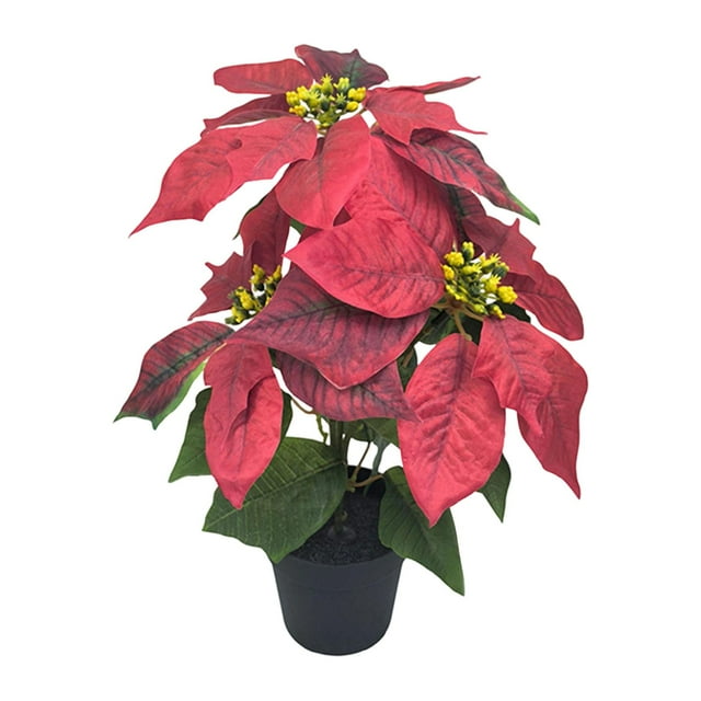 Planta de Pascua artificial navideña, decoración navideña, centro de mesa 3 cabezas