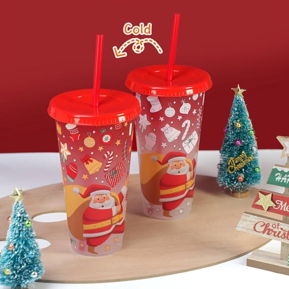 710ml (24oz) Color-Changing Christmas Cup with Lid and Straw, Santa Design Reusable Tumbler — Magical Cold Drink Reveal Below 15°C, Food-Grade Plastic, Leak-Proof