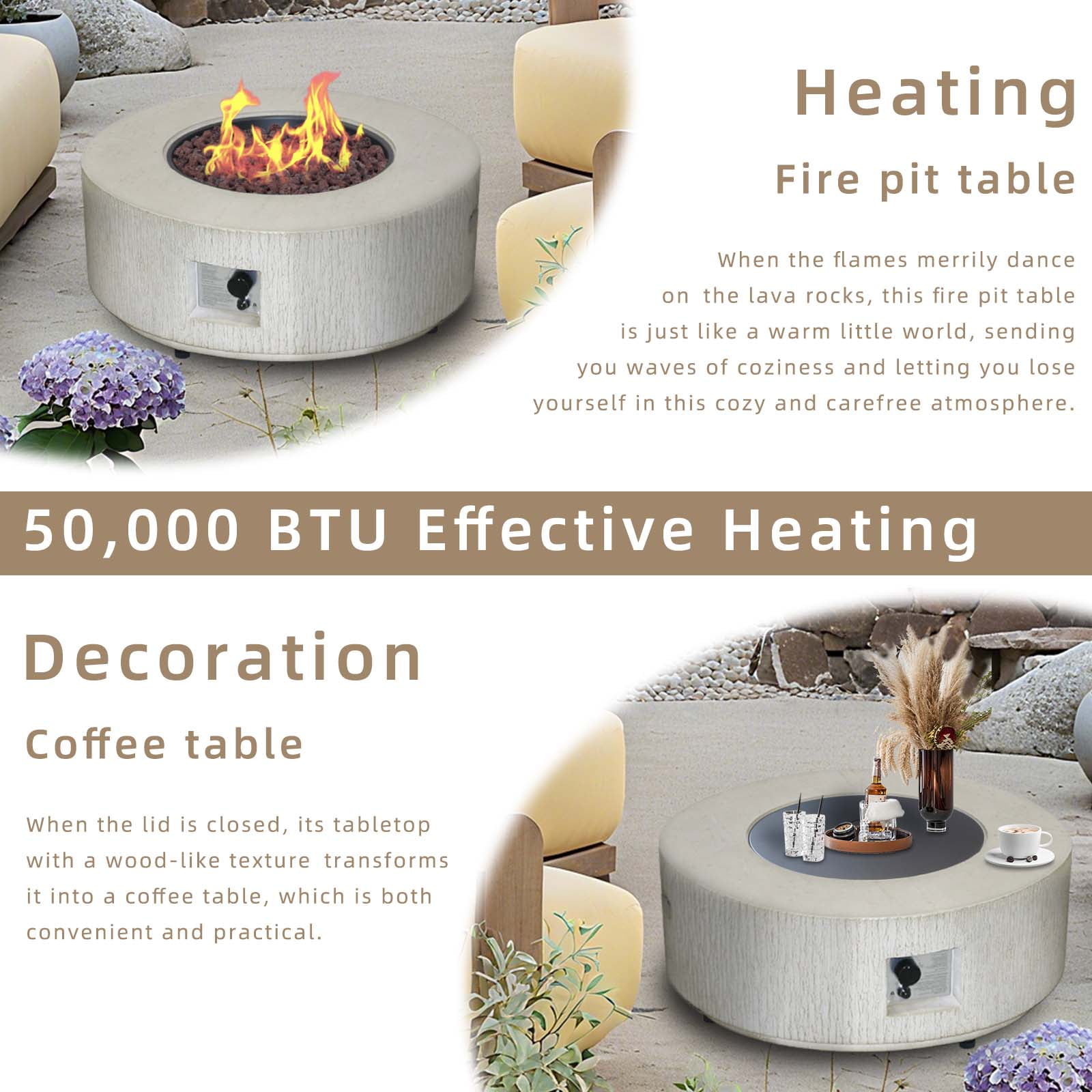 Afterglow Firepits All Terrafab External Gas Tank for Outdoor Use Round 50000Btu, Gray