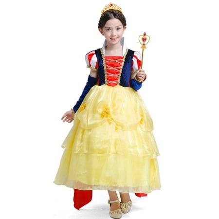 Little Girls Princess Snow White Costume Puff Sleeve Yellow Dress