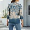 thumbnail image 3 of ASDFVBKG Womens Casual Blouse Comfy 3/4 Length Sleeve Fashion Button Down Tee Shirts Collared Tunic Floral Retro Printed Vacation Loose Outfits Light Blue XL, 3 of 5