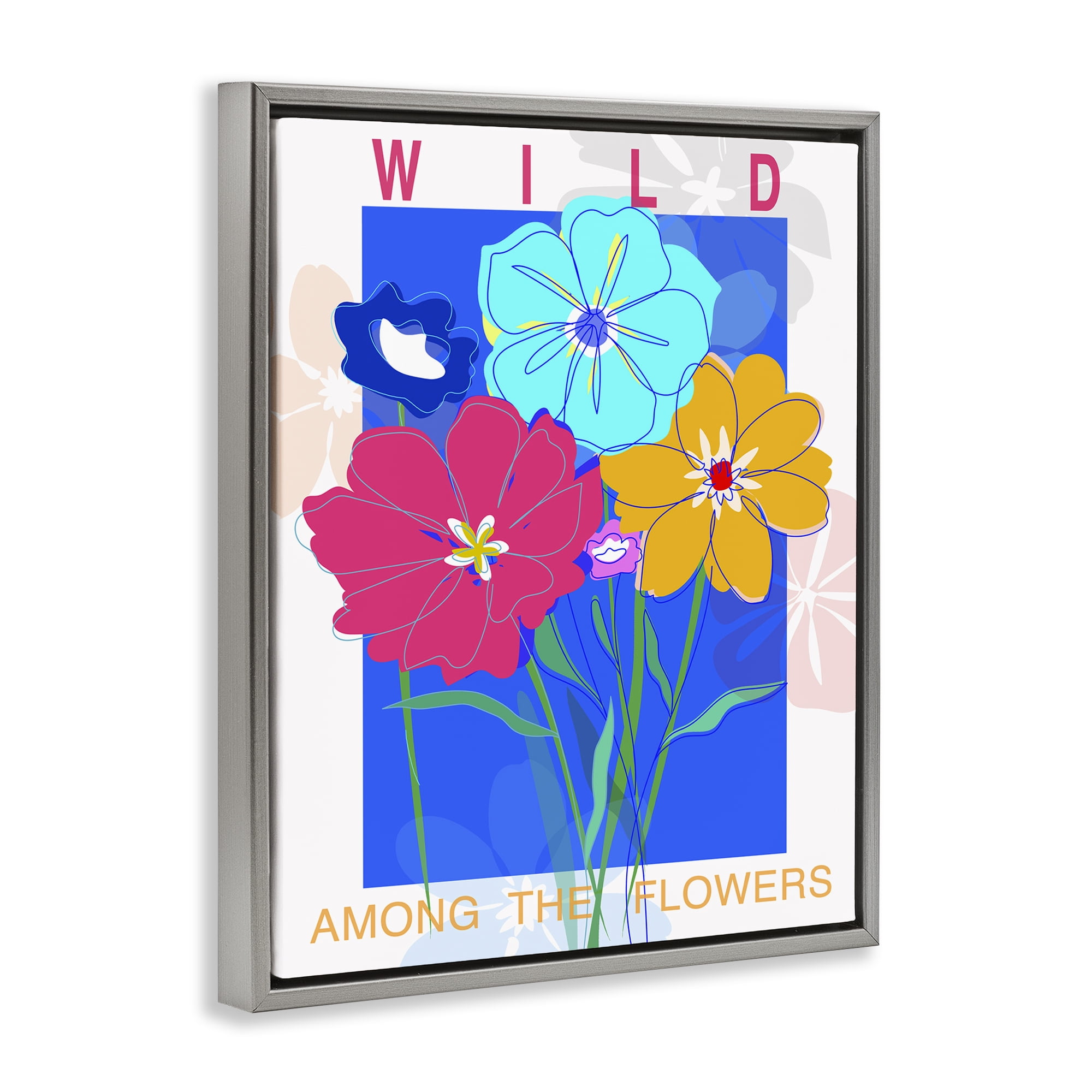 Stupell Industries Wild Among The Flowers Plants & Flowers Painting Gray Floater Framed Canvas Art Print Wall Art, 17 x 21