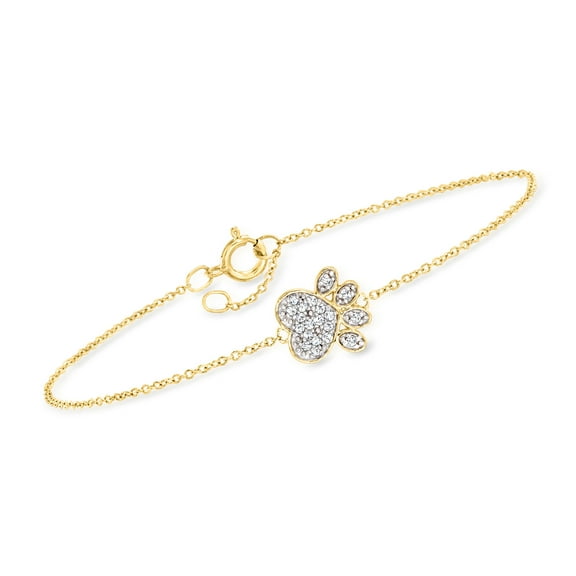 Ross-Simons 0.10 ct. t.w. Diamond Paw Print Bracelet in 10kt Yellow Gold, Women's, Adult