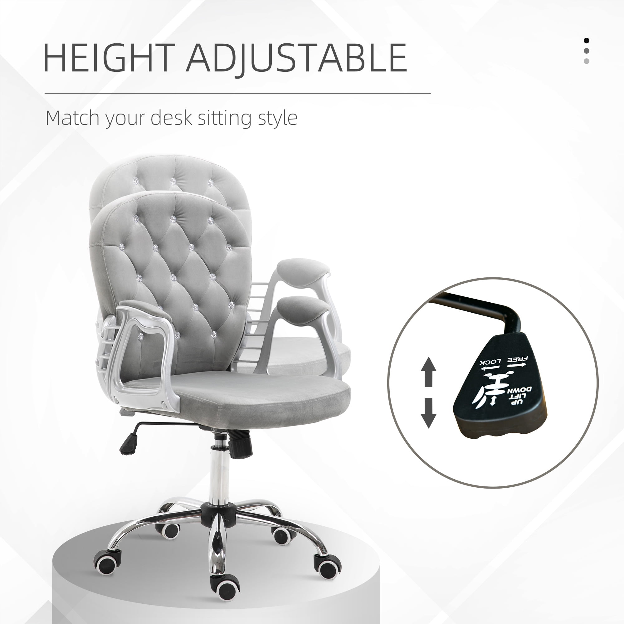 Velvet Office Chair, Grey