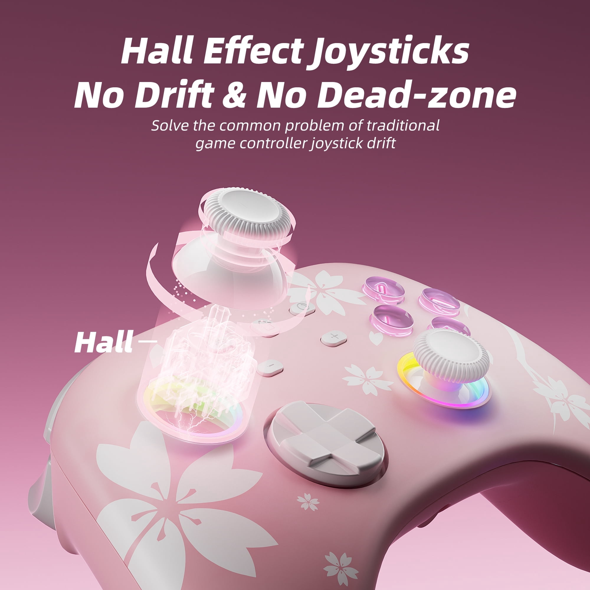 Wireless Game Controller Pink with Hall Effect Joysticks Triggers(No Drift), Bluetooth Gamepad for Nintendo Switch, Windows PC iOS Android Steam with Headphones Jack/Programmable/Turbo/Wakeup