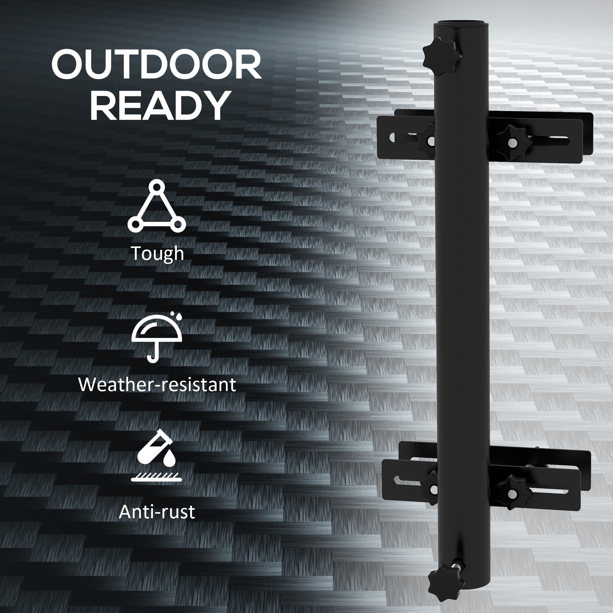 Outsunny Adjustable Patio Umbrella Holder for Market Umbrella or Offset Umbrella, Umbrella Deck Mount Bracket for Railing, Balcony, Fences, Black