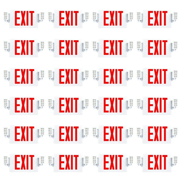 Sunco 24 Pack Red Exit Signs With Emergency Lights, Two Adjustable LED Lights, 94V-0 Fire Resistant, Backup Battery, 120-277V, Wall Or Ceiling Mount, Commercial Grade Double Sided UL.