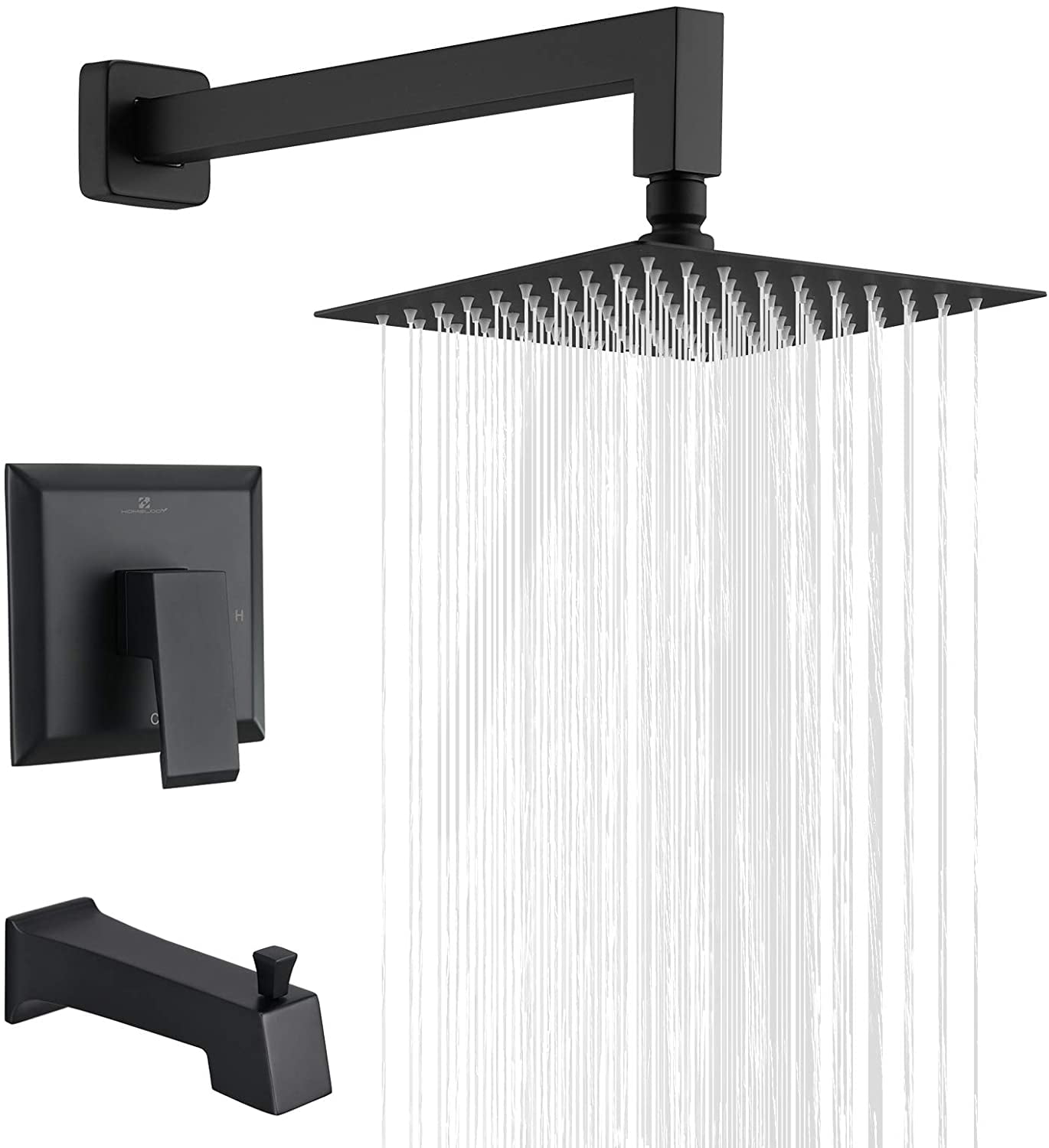 Black 8" Ceiling Mount Rain Shower Head 2-Way Mixer Valve Hand Shower Faucet Tap