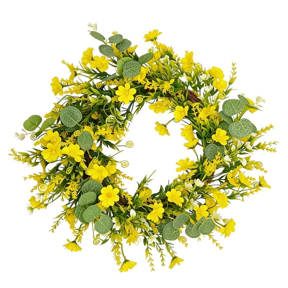 Artificial Spring Wreath 18in Summer Wreaths for Front Door Yellow Daisy Wreath for Indoor Outdoor Home Decor and Easter Celebration