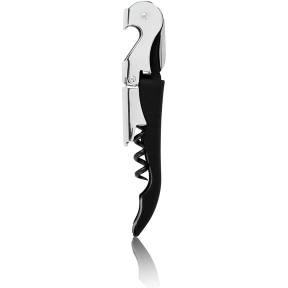 True TrueTap Soft Touch Black Double Hinged Waiter’s Corkscrew, Stainless Steel Wine Key with Foil Cutter