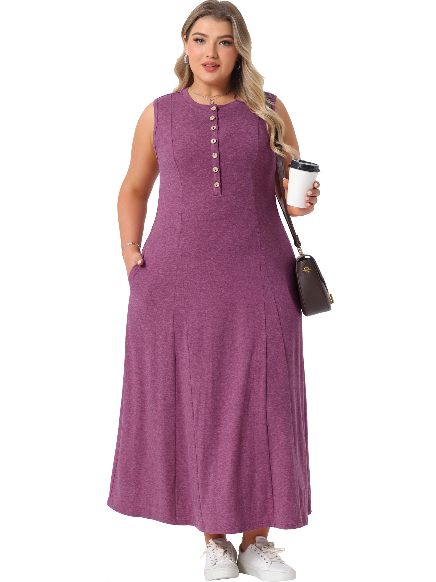 DARING DIVA Plus Size Summer Sleeveless Maxi Dress 4X Burgundy