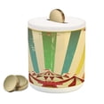 thumbnail image 1 of Vintage Rainbow Piggy Bank, Old Circus Carnival Advertisement Theme Stripes Stars and Fun Fair Tent, Ceramic Coin Bank Money Box for Cash Saving, 3.6" X 3.2", Multicolor, by Ambesonne, 1 of 4