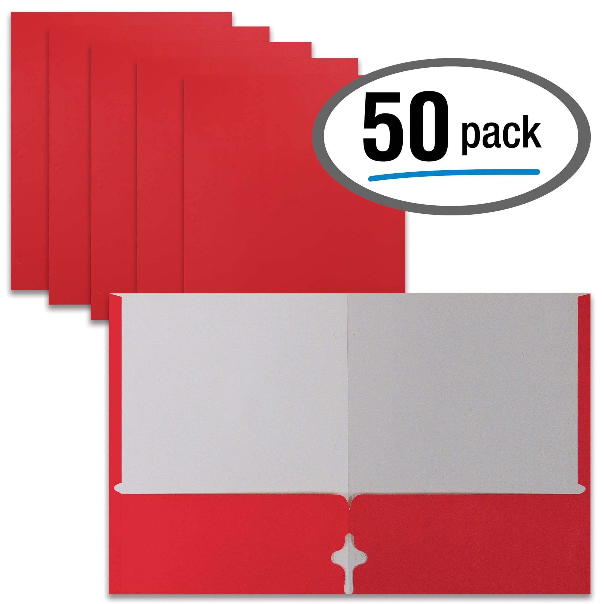 Two Pocket Portfolio Folders, 50Pack, RED, Letter Size Paper Folders
