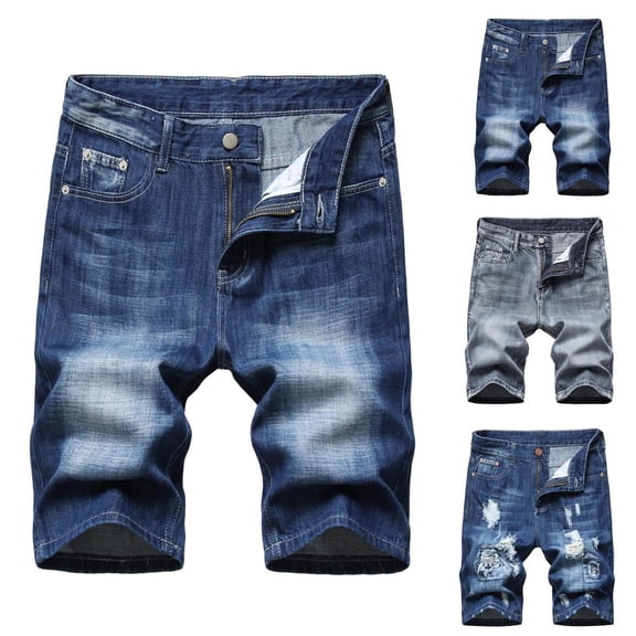 RYDCOT Men's Ripped Denim Shorts & Jeans Summer Casual Classic Straight Distressed Ripped Jean Shorts Size XS-6XL Light Blue