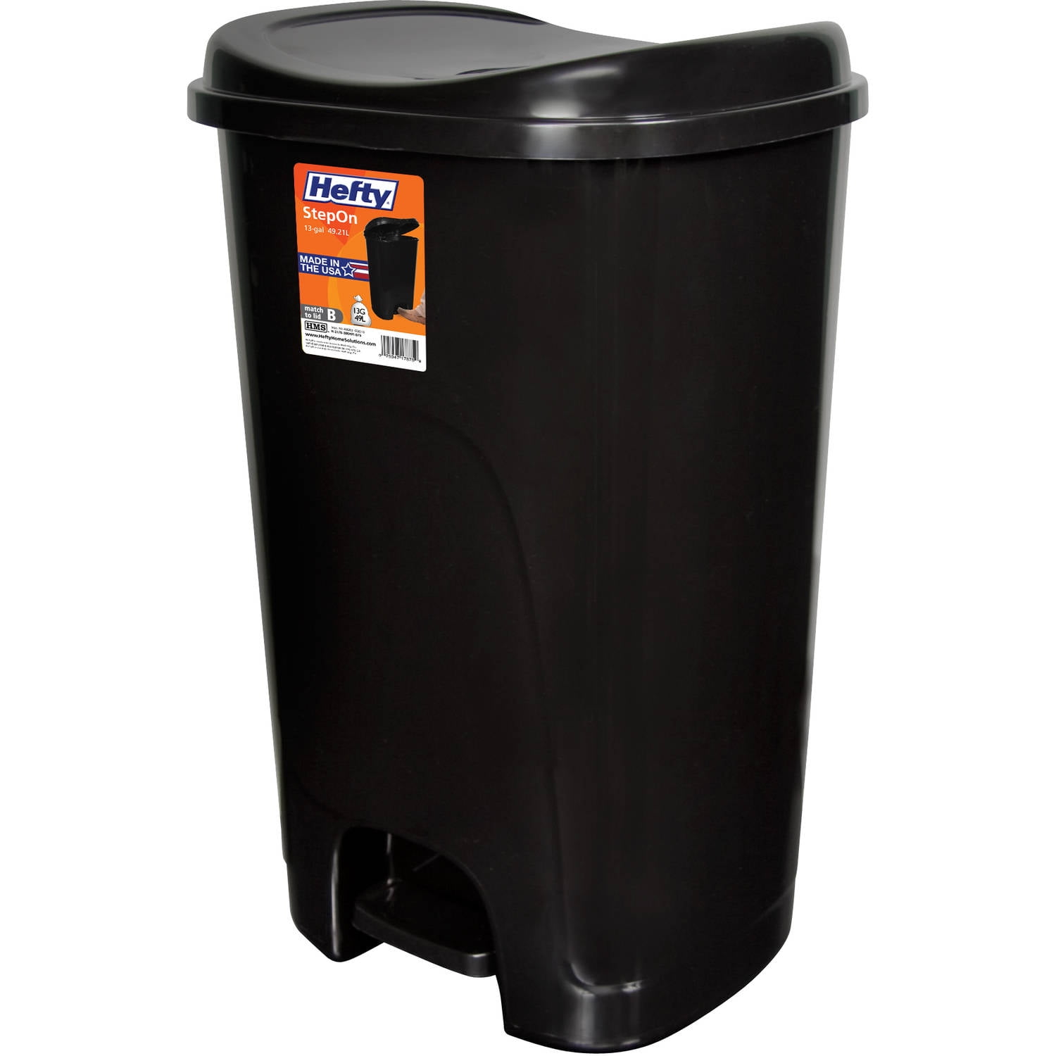 Hefty Step On 13 Gallon Trash Can Black Walmartcom