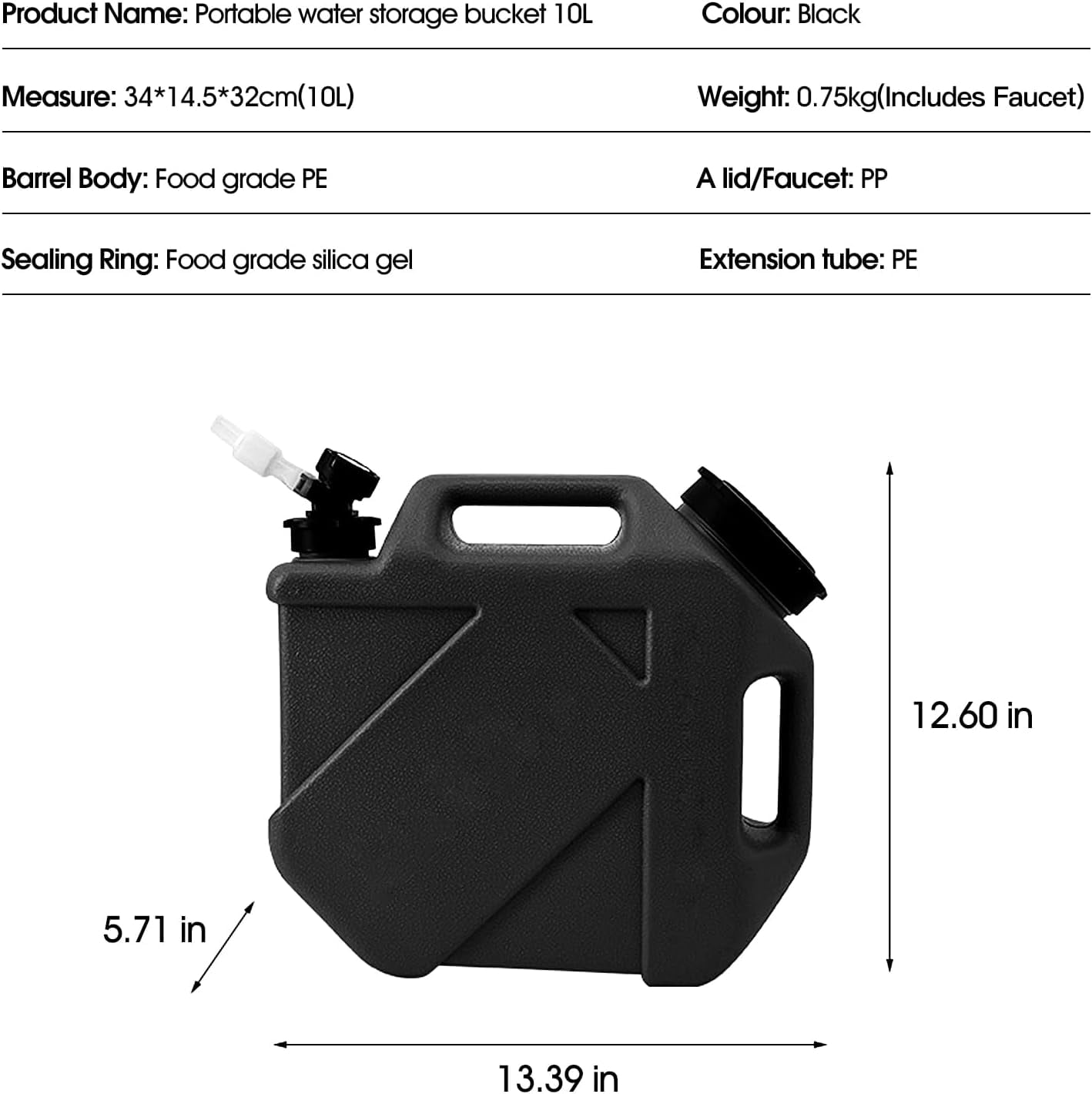 2.6 Gallon  Water Bottle with Faucet for Camping, Hiking, Picnic and Emergency Use