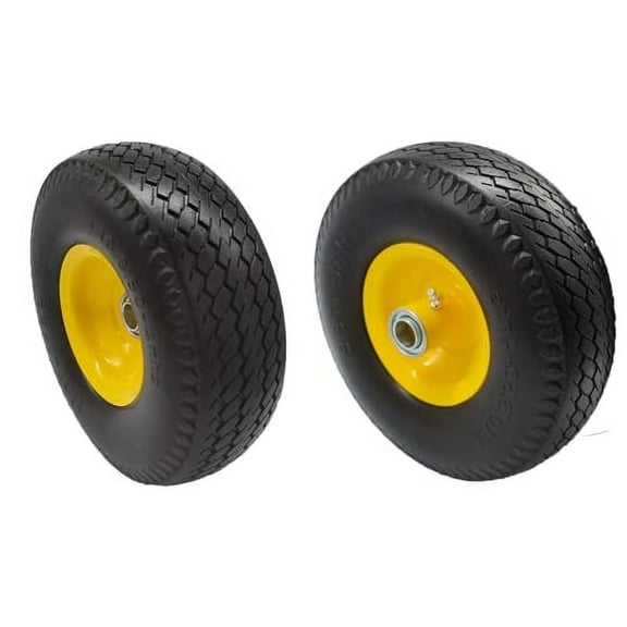 4.10/3.50-4"" Flat Free Tire and Wheel, 10"" Solid Tire with 3/4"" Axle Bore Hole, 2.2"" Offset Hub for Hand Truck Garden Wagon Cart Trolley Dolly Lawn Mover Replacement Tire, Black