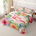 thumbnail image 3 of jejeloiu Pink Flamingo Flowers Quilt Full Kids,Tropical Palm Leaf Full Bedspread Sets For Girls,3 Pieces, 3 of 7