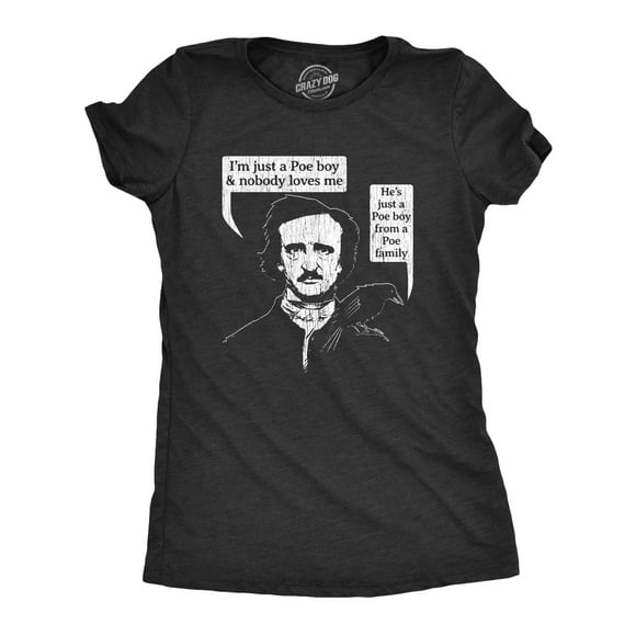 Womens Poe Boy T Shirt Funny Edgar Allan Poe Author Literature Rock Lyrics Queen Tee (Heather Black) - S