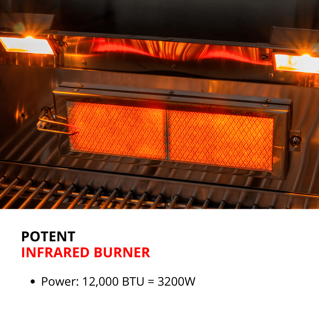 Chaleur Grill, Built in Gas Grill 28" Glass View 4-Burner Propane/Natural Gas with Rear Infrared Burner & Lights, 50,000 BTU, Stainless Steel