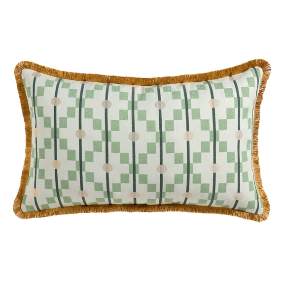 Beautiful 14" x 24" Thyme Green Diamond Geo Decorative Pillow by Drew Barrymore