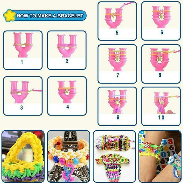 Kit de bandas de goma arcoíris, Kit de fabricación de pulseras DIY, herramientas de manualidades para niños y adultos