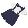 thumbnail image 3 of FYMNSI Baby Boy Linen Christening Baptism Outfit Blessing Formal Suit Gentleman Short Sleeve Tuxedo Clothes 6-12 Months Navy Blue, 3 of 10