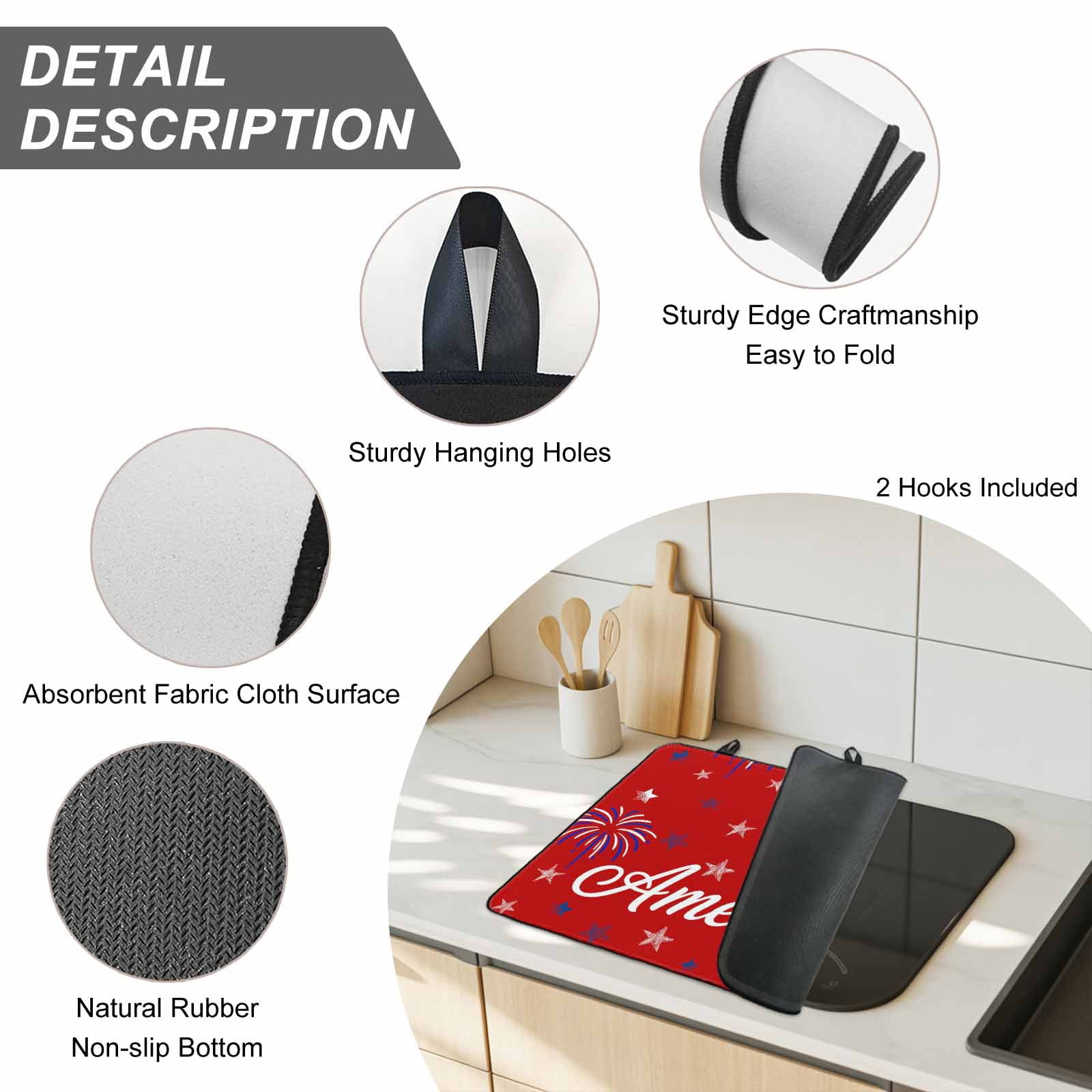 USA Independence Day Stove Top Cover for Electric Stove, Heat-proof & Non Slip Glass Top Stove Cover Protector, Red Fireworks Stars Kitchen Flat Cooktop Rubber Mat 24x21 Inches
